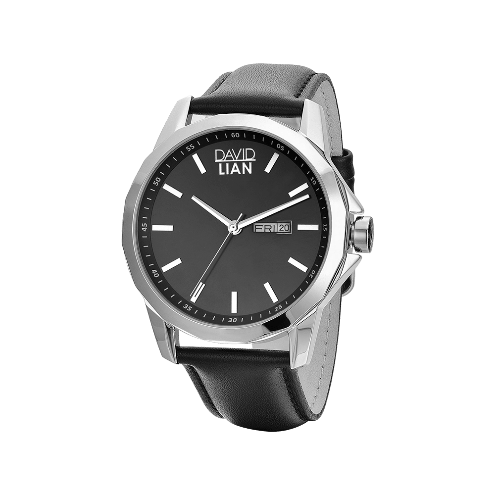 OROLOGIO IN ACCIAIO QUADRANTE NERO CON CINTURINO IN PELLE