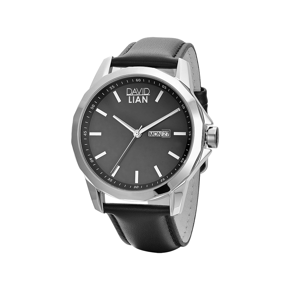 OROLOGIO IN ACCIAIO QUADRANTE NERO E CINTURINO IN PELLE NERA