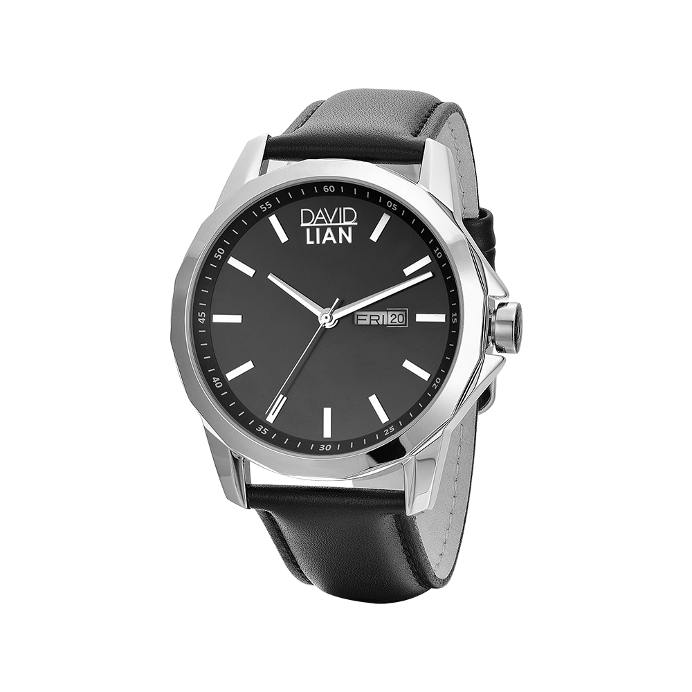 OROLOGIO IN ACCIAIO QUADRANTE NERO CON CINTURINO IN PELLE