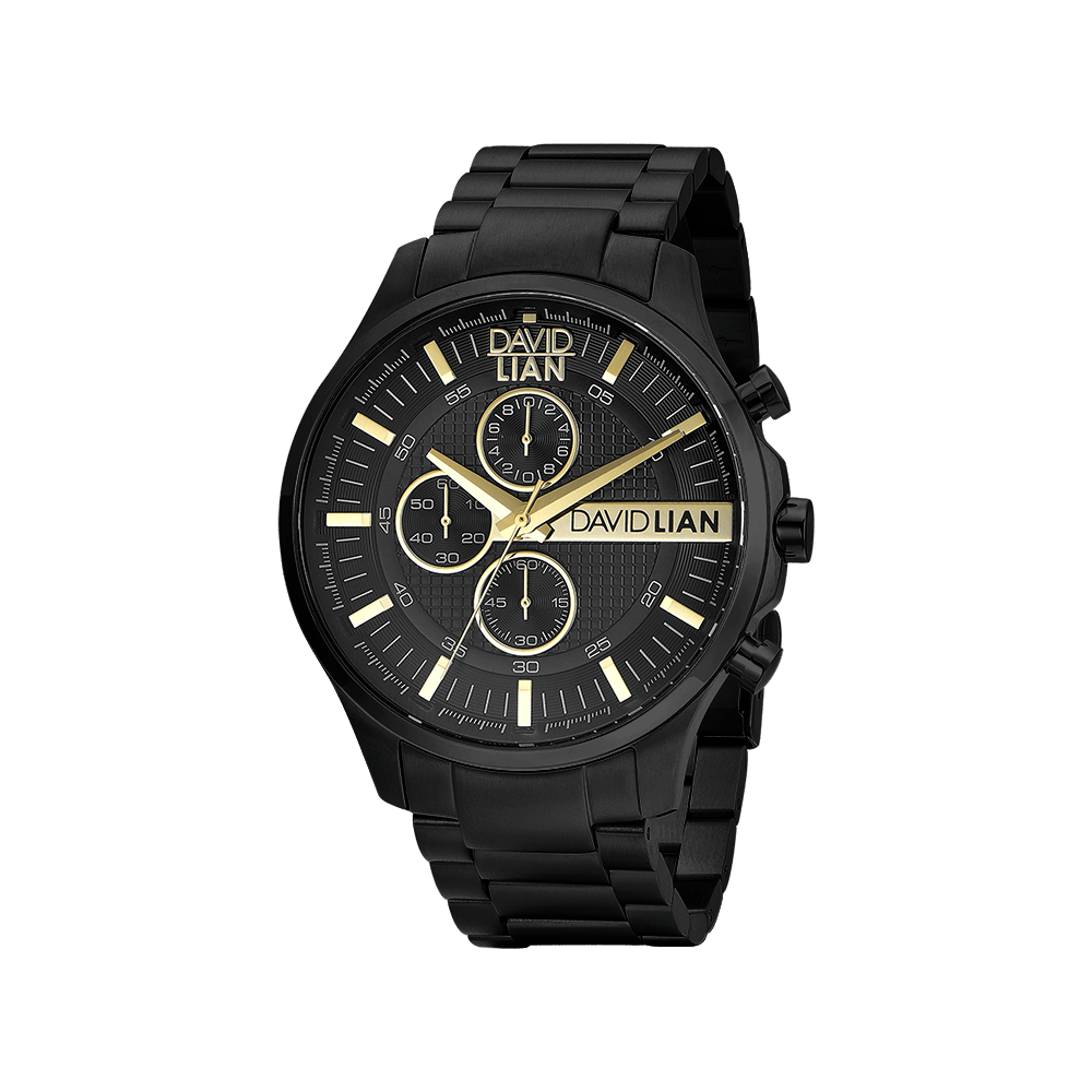 OROLOGIO IN ACCIAIO CON QUADRANTE NERO E DETTAGLI GOLD